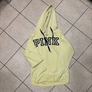 PINK Victoria's Secret Light Yellow Hoodie with Black Lettering